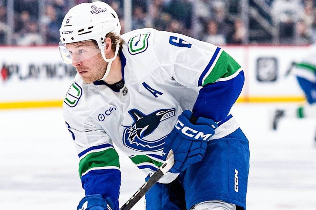 Vancouver Canucks forward Brock Boeser, in action Saturday, March 7, 2026 in an NHL game against the Winnipeg Jets at the Canada Life Centre in Winnipeg. (https://x.com/Canucks)